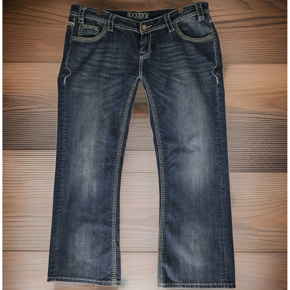 Rock & Roll Women's Low Rise Bootcut Riding  Jeans Blue Thick Stitch 33x30